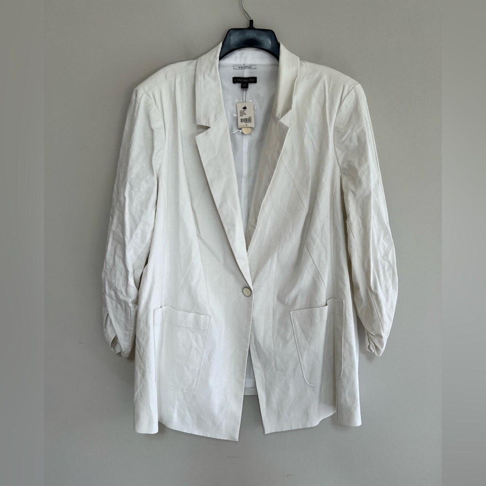 Lane Bryant NWT The Bryant Linen Blend One Button Blazer Ruched 3/4 Sleeves, 24